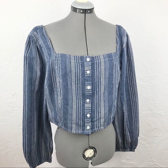 Charlotte Russe denim blue peasant boho crop top - Picture 1 of 7